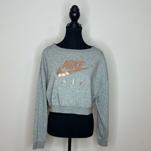 [WOMEN] Nike Air Grey Crop Top Hoodie with Logo | Zipper Back Sweatshirt S
